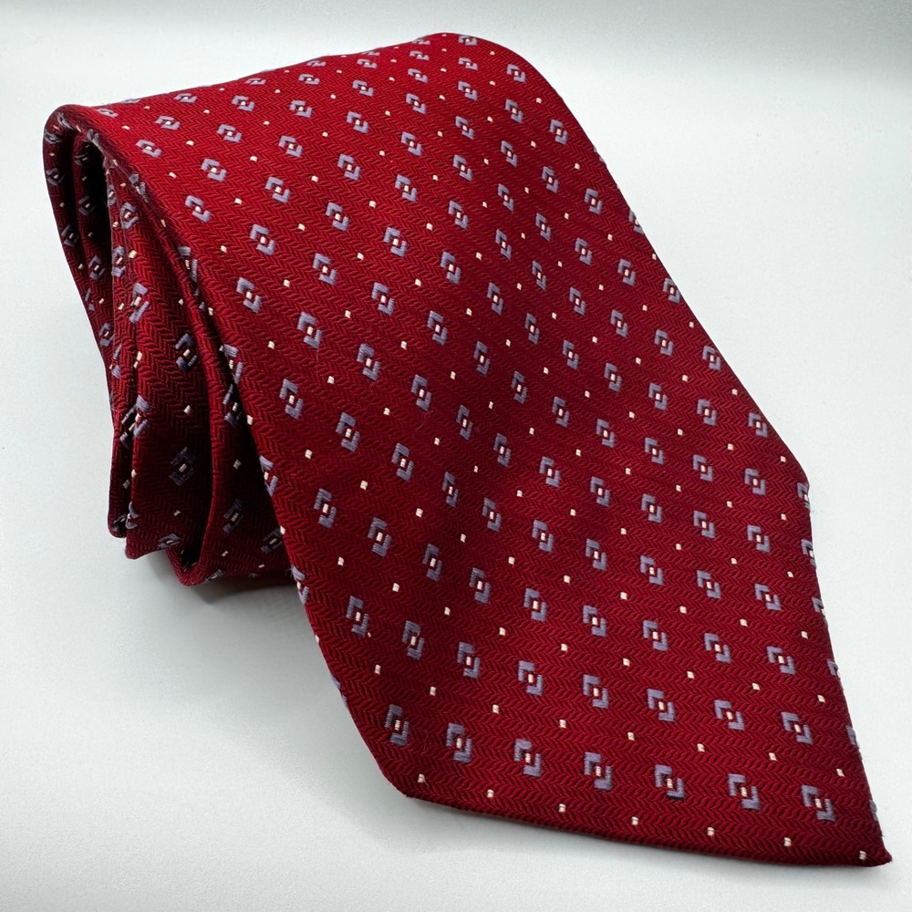 Robert Talbott Riverside Mens Shop Red Silk Geometric Tie Hand Sewn USA Luxury‎